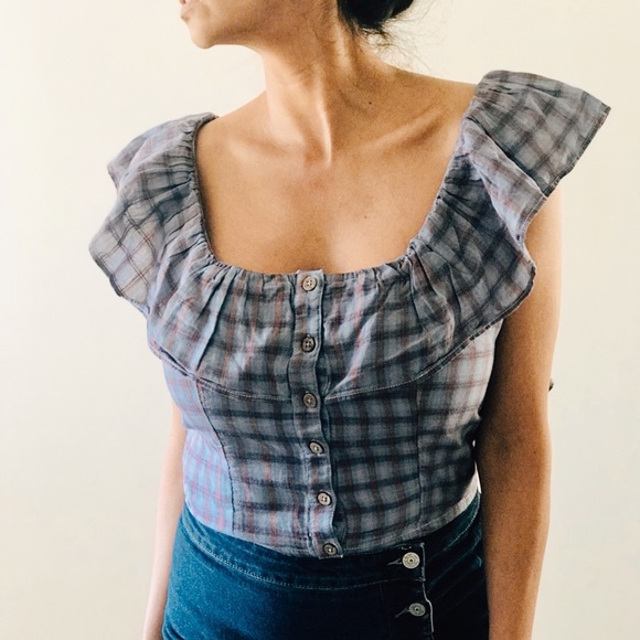 SOLD NWOT Free People blue plaid top size M - Picture 4 of 5